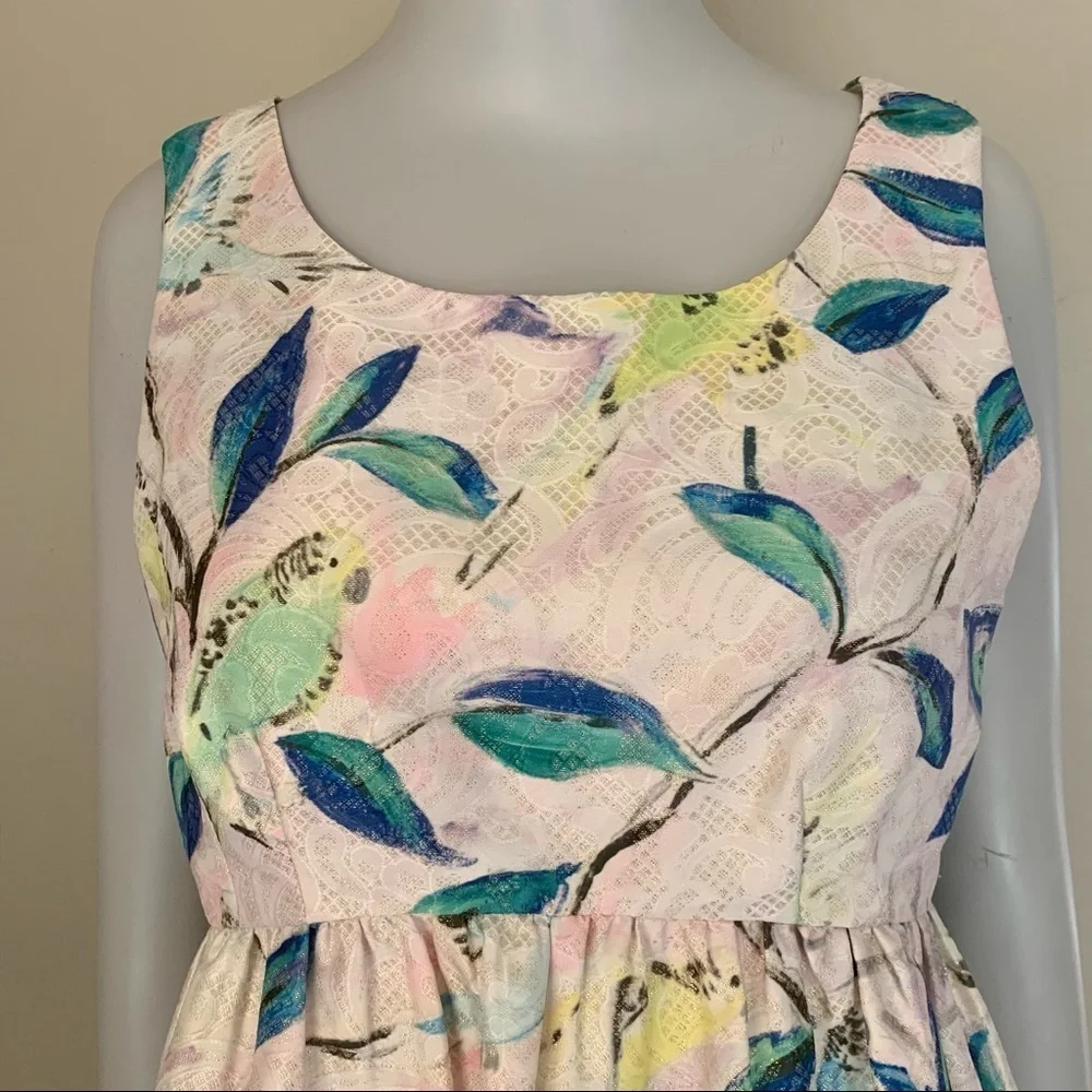 Anthropologie Leifsdottir Peplum Brocade Top Bird Pattern Metallic Sleeveless 0 - Picture 12 of 16